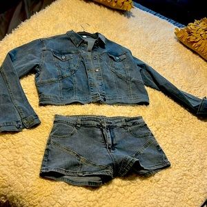 2pc denim jacket and short suit